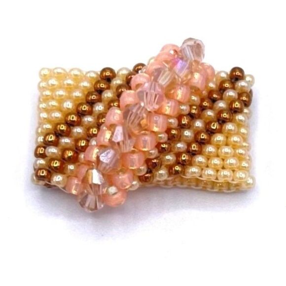 Cream with Bronze and Champagne Crystal Cellini Spiral Statement Ring Size 7 - Picture 2 of 6